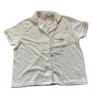 Y2K juicy couture white and pink pajama top sleeping shirt terry cloth sz M